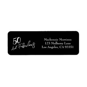 Black Fifty and Fabulous Script Birthday Party Return Address Label