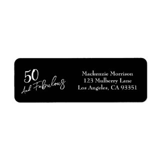 Black Fifty and Fabulous Script Birthday Party Return Address Label