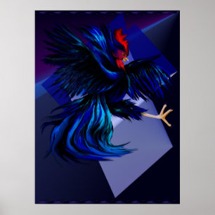Black Fighting Rooster Print