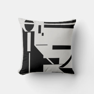 Black Figure on Light Grey Background Abstract Cushion