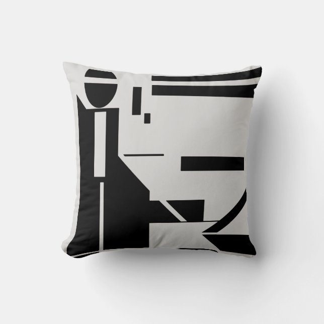 Black Figure on Light Grey Background Abstract Cushion (Front)