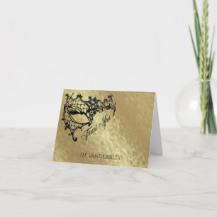 Black Filigree Mask on Gold Thank You Card