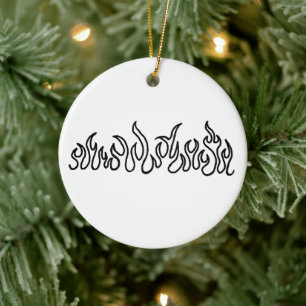 Black Fire Flames Blaze Outline Ceramic Ornament