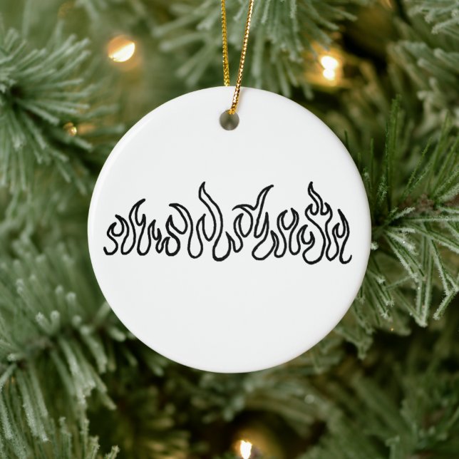 Black Fire Flames Blaze Outline Ceramic Ornament (Tree)