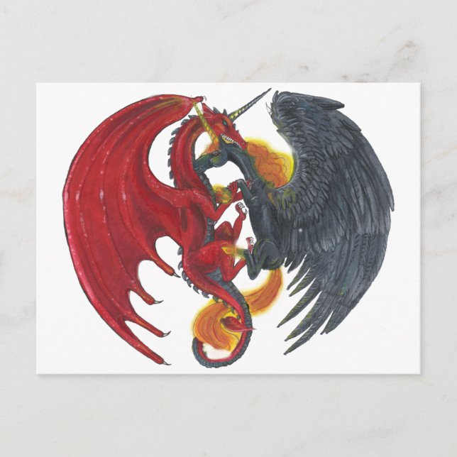 Black Fire Unicorn and Red Dragon Postcard (Front)
