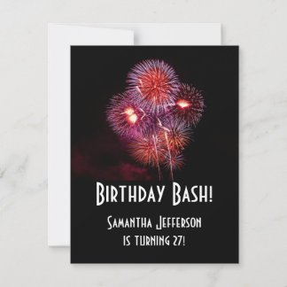 Black Fireworks Birthday Bash Invitations