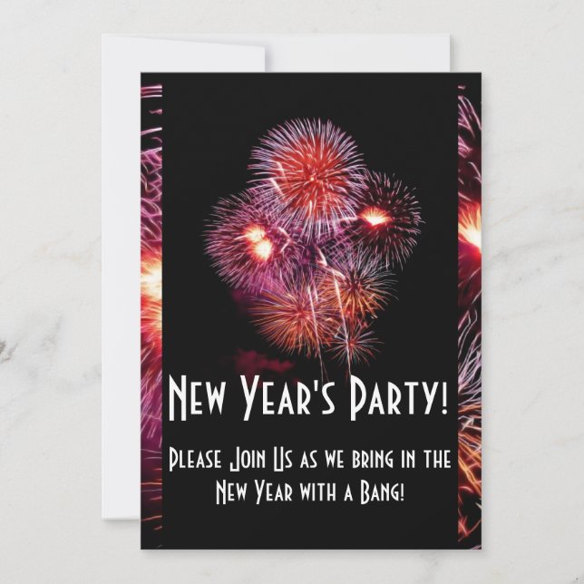 Black Fireworks New Years Party Invitation (Front)
