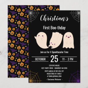 Black First Boo-thday Custom Halloween Birthday Invitation