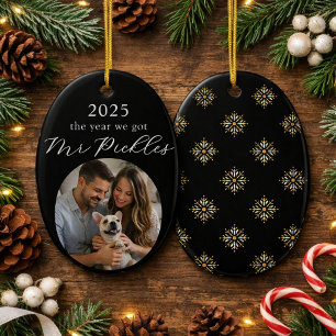 Black First Christmas with New Pet Photo Milestone Ceramic Ornament