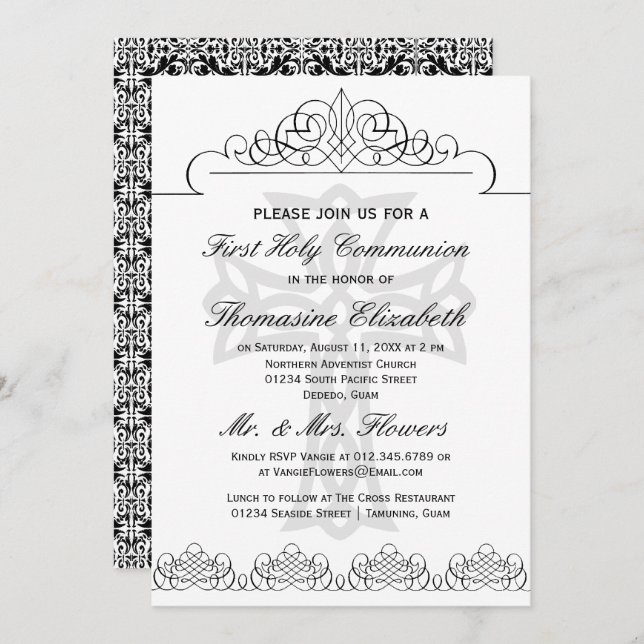 Black First Holy Communion Cross Invitations (Front/Back)