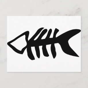 black fish fishbones postcard
