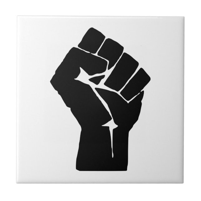 Black Fist Raised - Resistance Protest Ceramic Tile (Front)