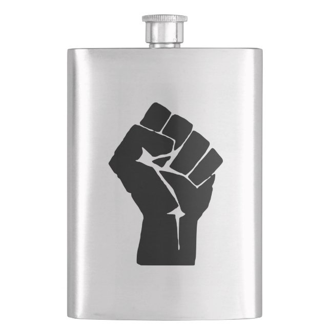 Black Fist Raised - Resistance Protest Hip Flask (Front)