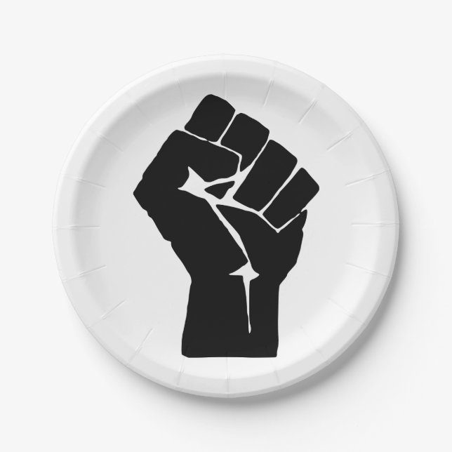 Black Fist Raised - Resistance Protest Paper Plate (Front)