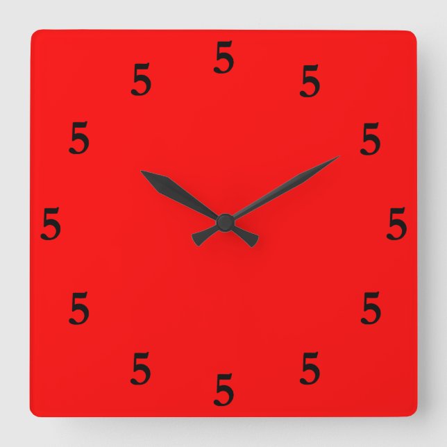 Black Five o'Clock Somewhere on Red Square Wall Clock (Front)