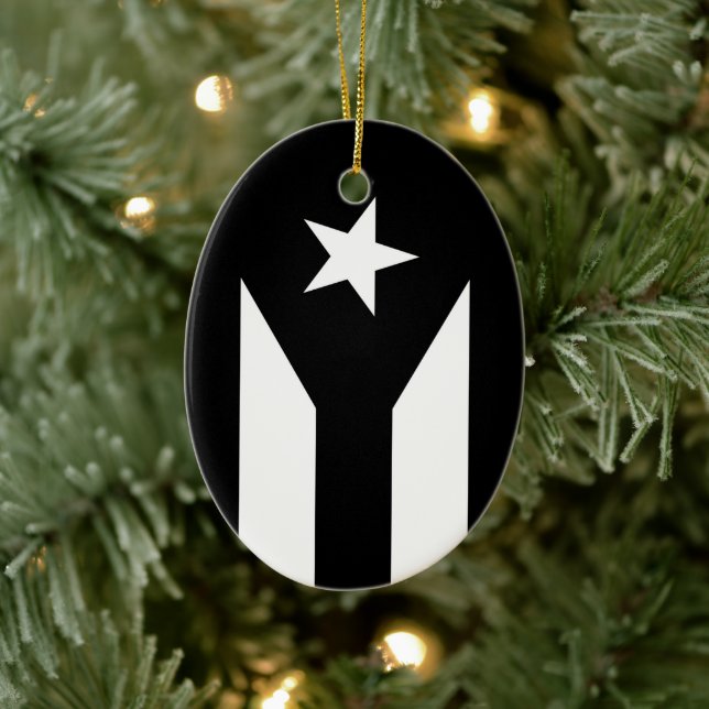 Black flag of Puerto Rico Ceramic Ornament (Tree)