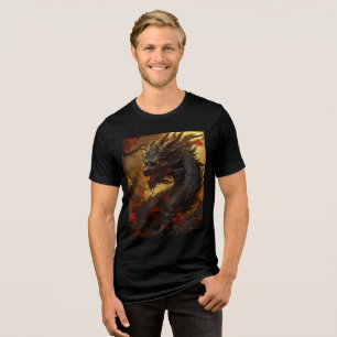 Black Flame Dragon in Autumn Forest Tri-Blend Shirt