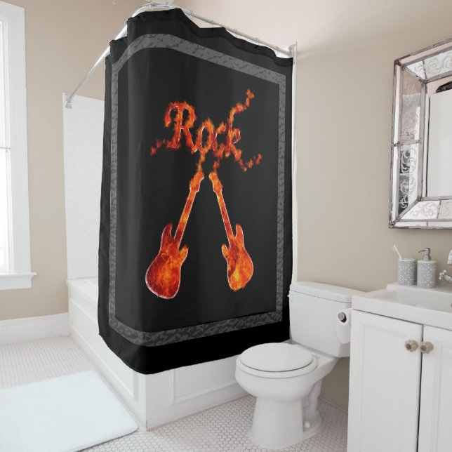 Black Flame Rock Guitars Shower Curtain (In Situ)