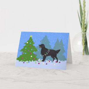 Black Flat-Coated Retriever - Christmas Forest Holiday Card