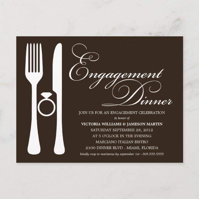 BLACK FLATWARE | ENGAGEMENT DINNER INVITATION POSTCARD (Front)