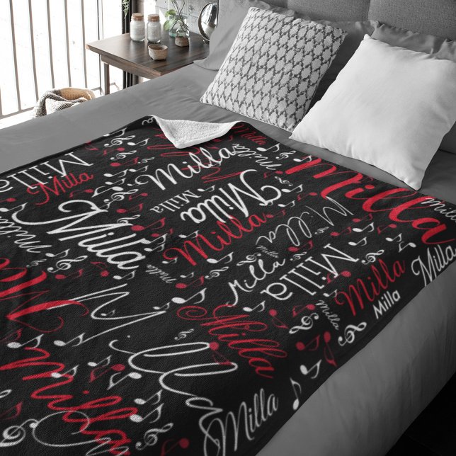 Black Fleece Blanket with Musical Notes (Creator Uploaded)