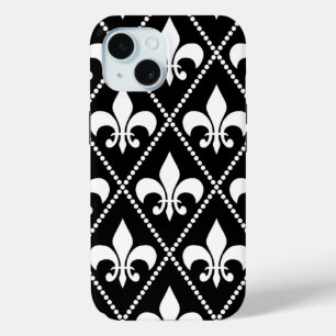 Black Fleur de Lis iPhone 15 Case