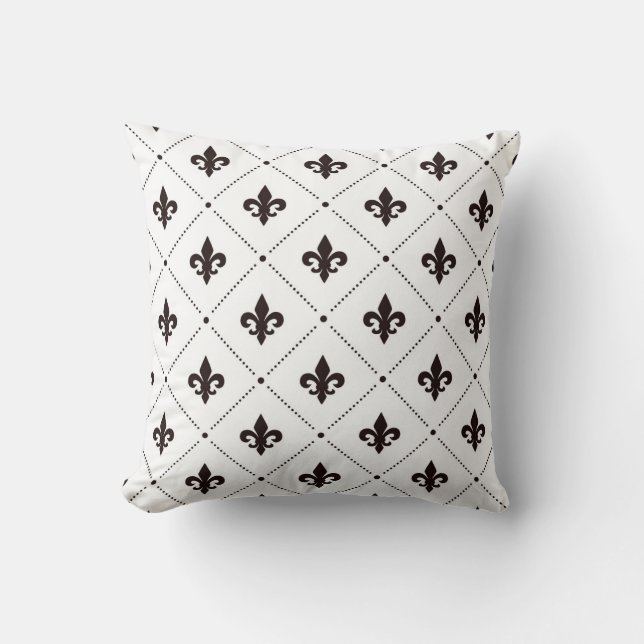 Black Fleur De Lis Luxury Elegant Damask Pattern Cushion (Front)