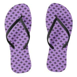 Black Fleur-de-lis on Lavender Purple Thongs