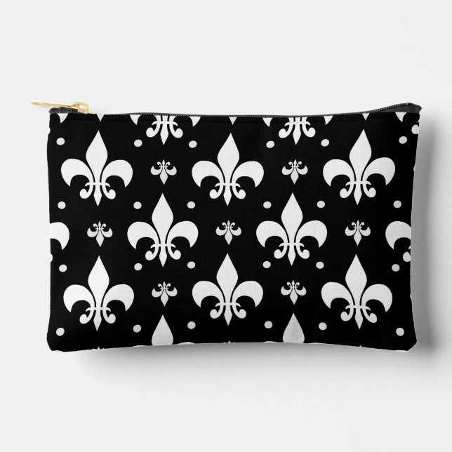 Black Fleur-de-lis Pattern Design  Accessory Pouch (Front)