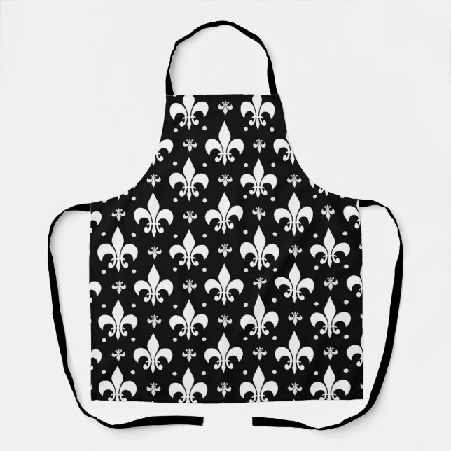 Black Fleur-de-lis Pattern Design  Apron (Front)