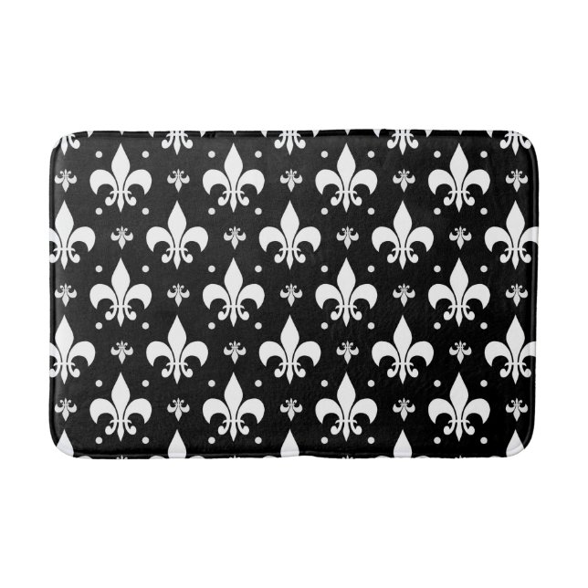 Black Fleur-de-lis Pattern Design  Bath Mat (Front)