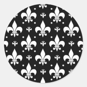 Black Fleur-de-lis Pattern Design  Classic Round Sticker