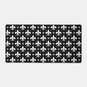 Black Fleur-de-lis Pattern Design Desk Mat