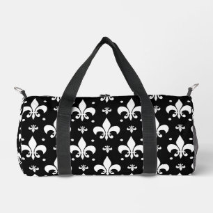 Black Fleur-de-lis Pattern Design Duffle Bag