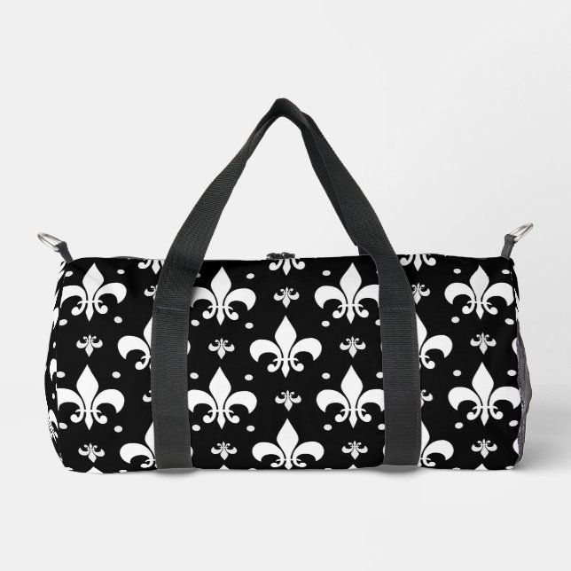 Black Fleur-de-lis Pattern Design  Duffle Bag (Front)
