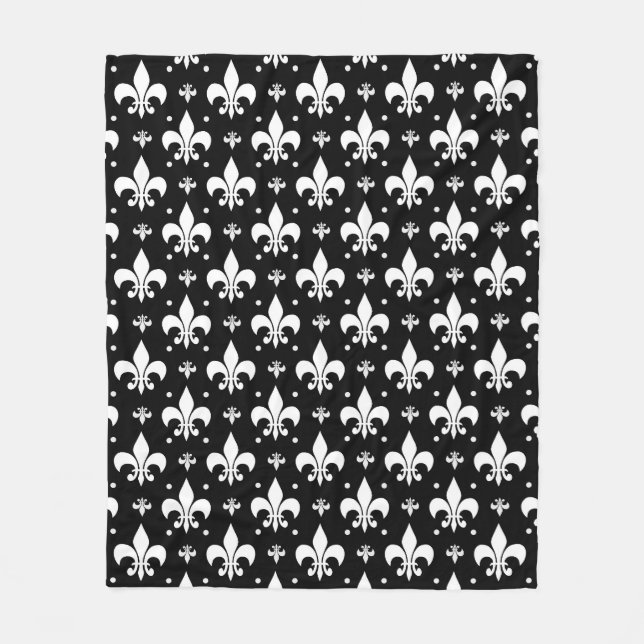 Black Fleur-de-lis Pattern Design  Fleece Blanket (Front)