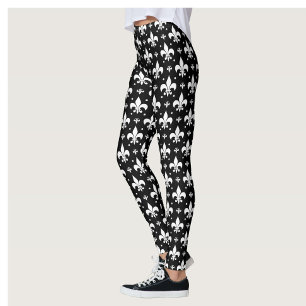 Black Fleur-de-lis Pattern Design Leggings
