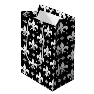 Black Fleur-de-lis Pattern Design  Medium Gift Bag