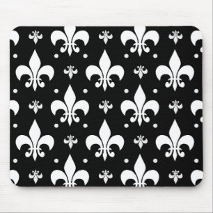 Black Fleur-de-lis Pattern Design Mouse Pad