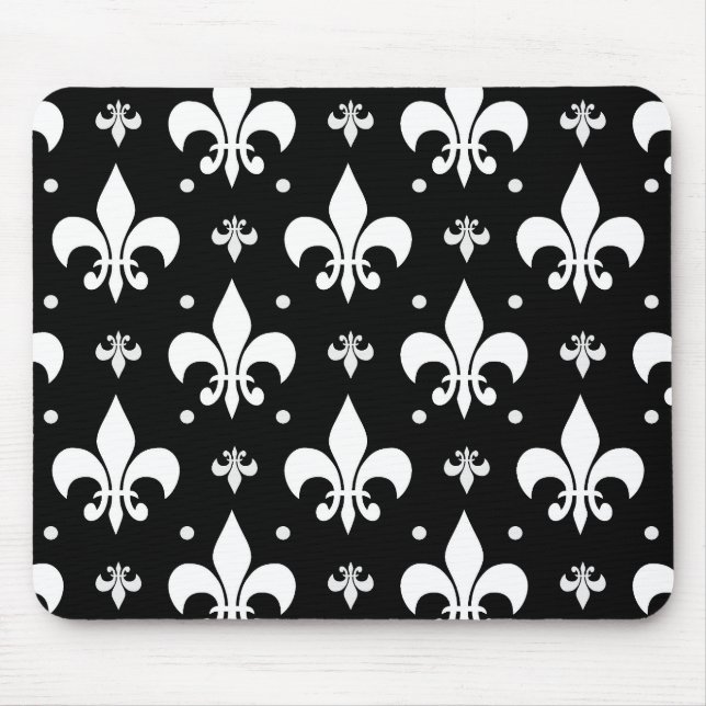 Black Fleur-de-lis Pattern Design  Mouse Pad (Front)