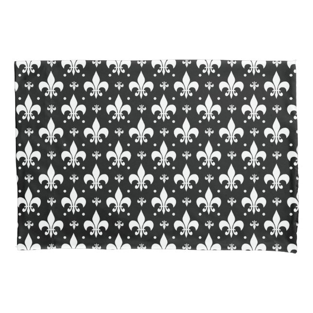 Black Fleur-de-lis Pattern Design  Pillowcase (Front)