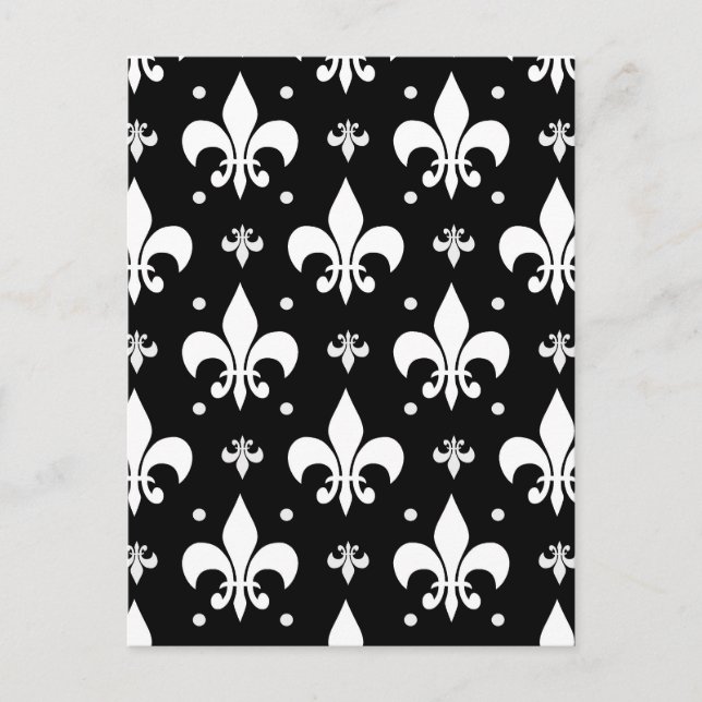 Black Fleur-de-lis Pattern Design  Postcard (Front)