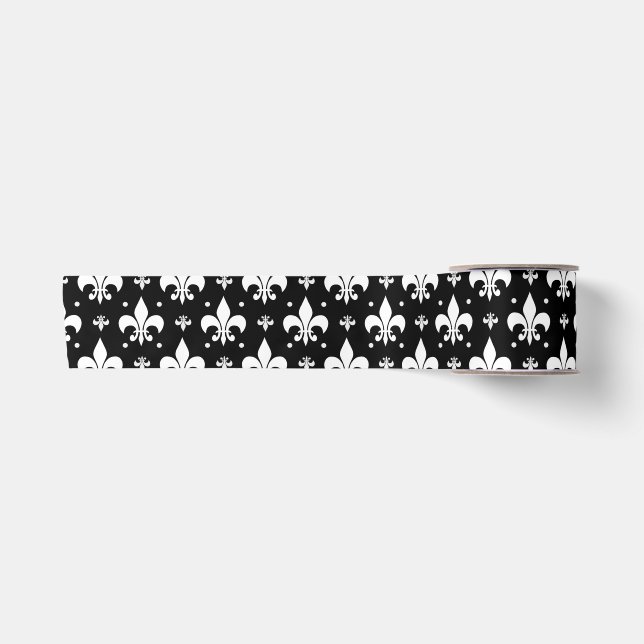 Black Fleur-de-lis Pattern Design  Satin Ribbon (Front)