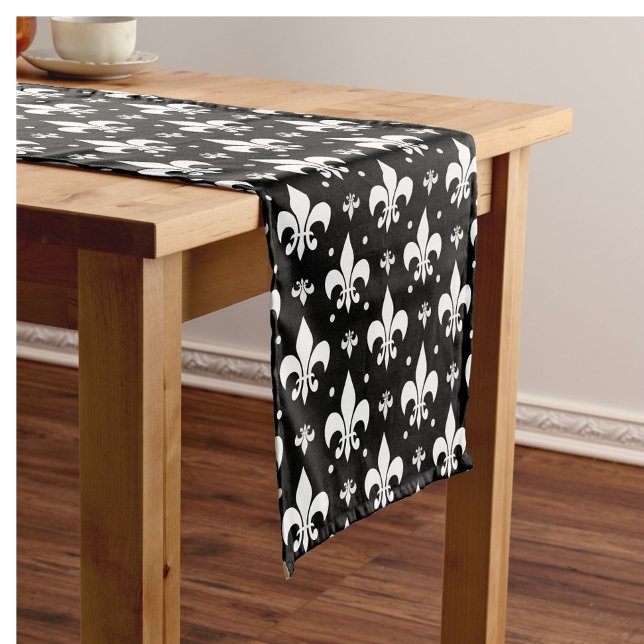 Black Fleur-de-lis Pattern Design  Short Table Runner (Creator Uploaded)