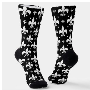 Black Fleur-de-lis Pattern Design  Socks