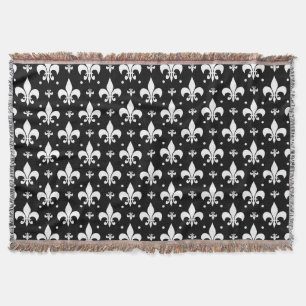 Black Fleur-de-lis Pattern Design Throw Blanket