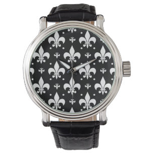 Black Fleur-de-lis Pattern Design Watch