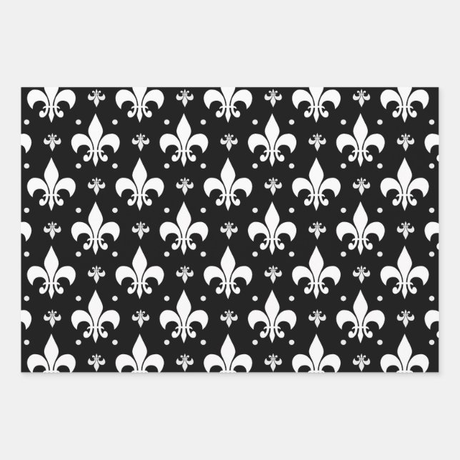 Black Fleur-de-lis Pattern Design  Wrapping Paper Sheet (Front)