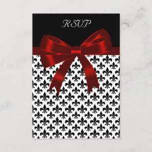 Black Fleur De Lis Red Bow RSVP Card