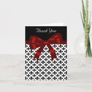 Black Fleur De Lis Red Bow Thank You Card